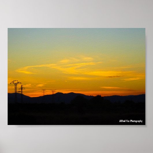 Gele bergzonsondergang landschap poster (Voorkant)