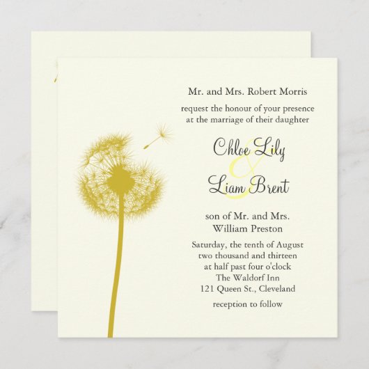 Gele beste wensen! Weddensuitnodiging Kaart (Voorkant / Achterkant)