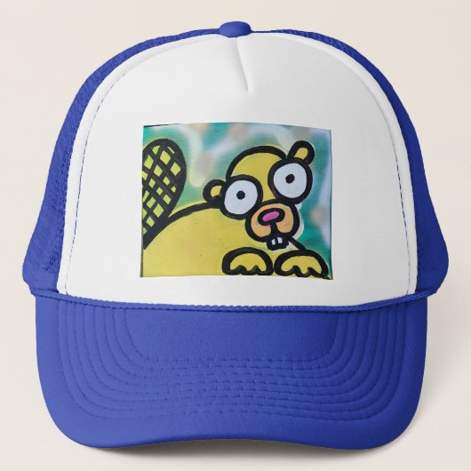Gele bever truckerhoed trucker pet (Voorkant)