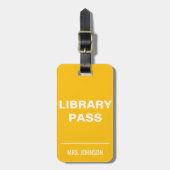 Gele Bibliotheek Pass School Hall Pass voor leraar Bagagelabel (Voorkant verticaal)