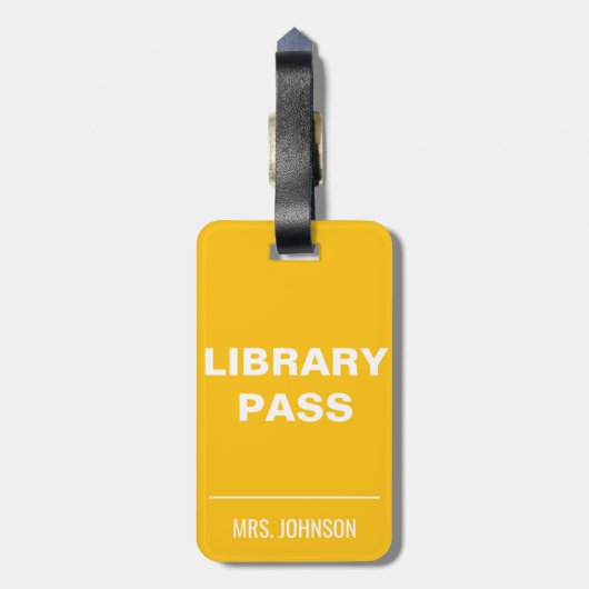 Gele Bibliotheek Pass School Hall Pass voor leraar Bagagelabel (Achterkant verticaal)