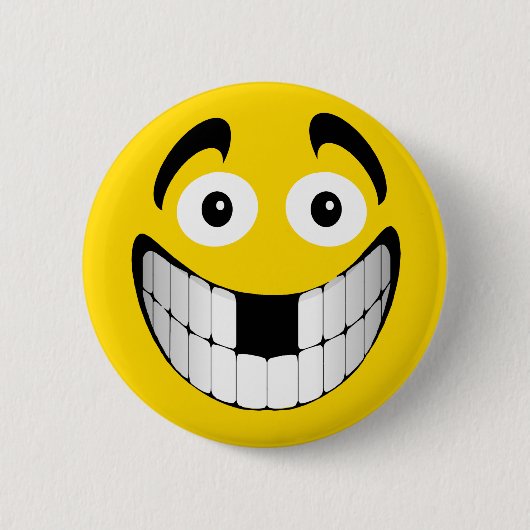 Gele Big Grin met ontbrekende Teth Ronde Button 5,7 Cm (Voorkant)