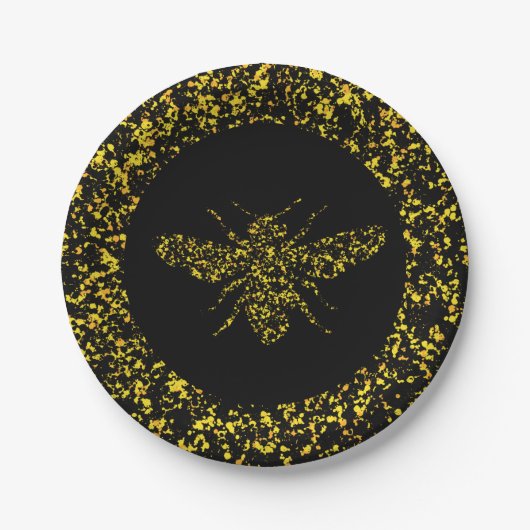 Gele bij Spatverf Papieren Bordje (Voorkant)