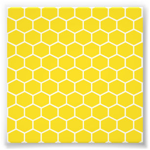 Gele Bijenkorf Geometrische Witte Lijnen Hommels Foto Afdruk