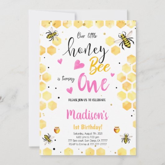 Gele Bijenuitnodiging Kaart (Voorkant)