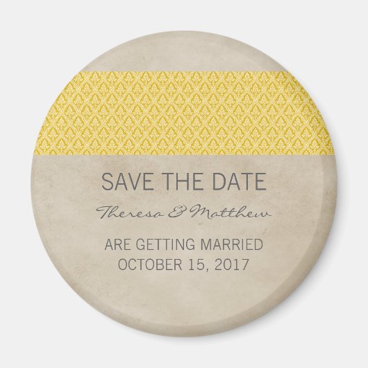 Gele bijtende Damask sparen de Magnetische Datum Magneet (Voorkant)