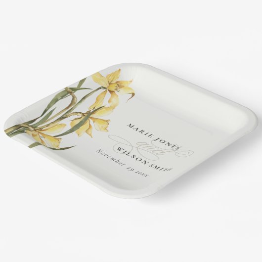 Gele bijtende Waterverf van Daffodil Papieren Bordje (Gebogen)