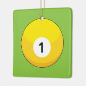 Gele biljartbal nummer één keramisch ornament (Links)