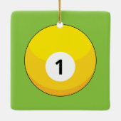 Gele biljartbal nummer één keramisch ornament (Achterkant)