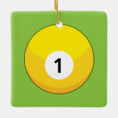 Gele biljartbal nummer één keramisch ornament (Voorkant)