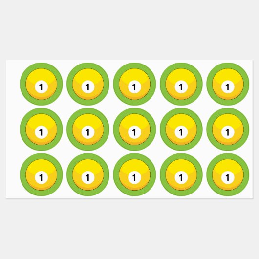 Gele biljartbal nummer één labels (Vel)
