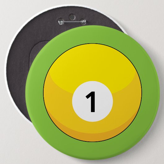 Gele biljartbal nummer één ronde button 6,0 cm (Voorkant /achterkant)