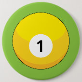 Gele biljartbal nummer één ronde button 6,0 cm (Voorkant)