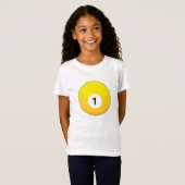 Gele biljartbal nummer één t-shirt (Voorkant volledig)