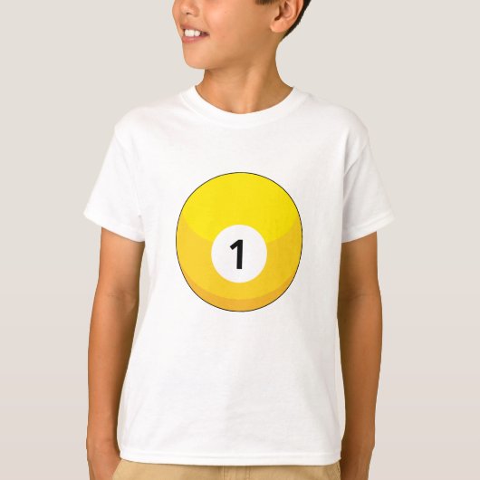 Gele biljartbal nummer één t-shirt (Voorkant)