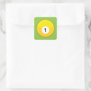 Gele biljartbal nummer één vierkante sticker