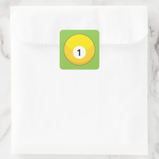 Gele biljartbal nummer één vierkante sticker (Tas)