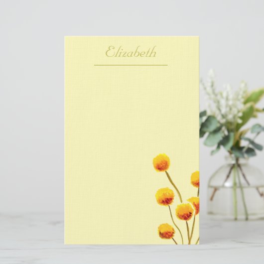 Gele Billy Button (Australische bloem) Briefpapier (Staand voorkant)