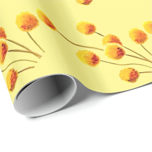 Gele Billy Button (Australische bloem) Cadeaupapier (Rol Hoek)