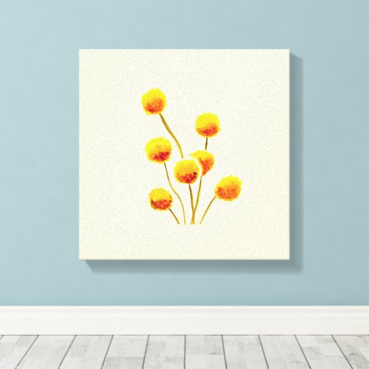 Gele Billy Button (Australische bloem) Canvas Afdruk (Insitu (Houten vloer))