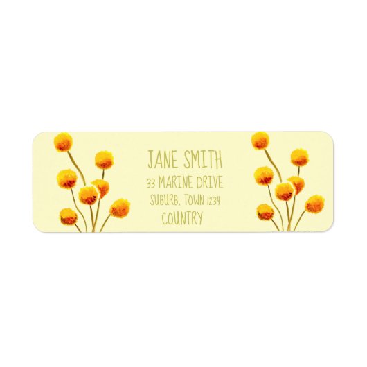 Gele Billy Button (Australische bloem) Etiket (Voorkant)