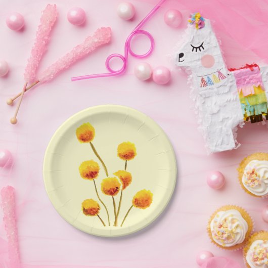 Gele Billy Button (Australische bloem) Papieren Bordje (Feest)