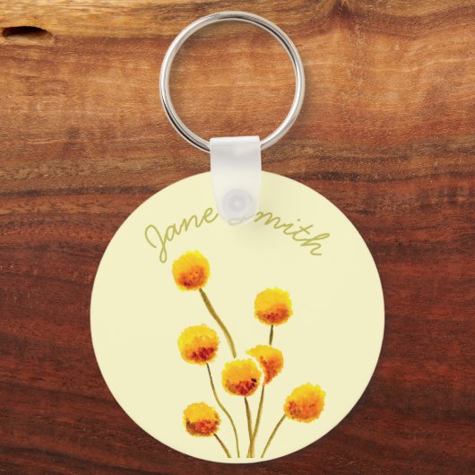 Gele Billy Button (Australische bloem) Sleutelhanger (Voorkant)