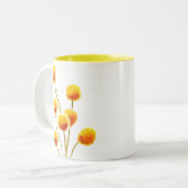 Gele Billy Button (Australische bloem) Tweekleurige Koffiemok (Voorkant links)
