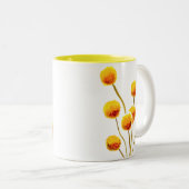 Gele Billy Button (Australische bloem) Tweekleurige Koffiemok (Voorkant rechts)