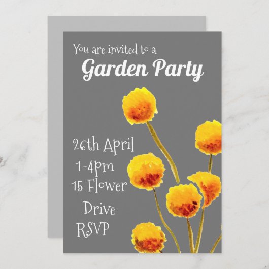 Gele Billy Button flower Garden party function Kaart (Voorkant / Achterkant)