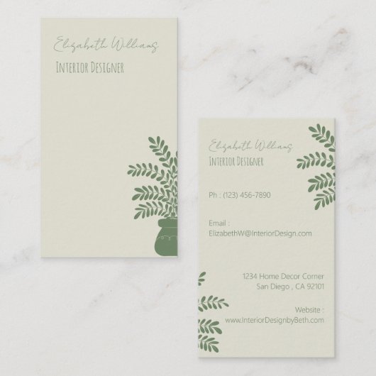 Gele binnenhuisdecorateur Verticale Visitekaartjes (Voorkant / Achterkant)