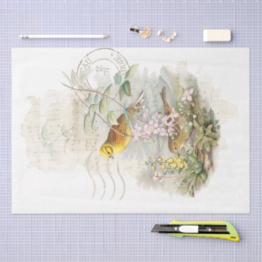 Gele bird Postmark Music Flower Decoupage Tissuepapier (Craft)