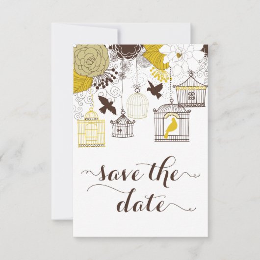 Gele  Birdcages Floral Save the Date (Voorkant)