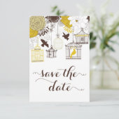 Gele  Birdcages Floral Save the Date (Staand voorkant)