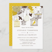 Gele  Birdcages Floral Wedding Invitation Kaart (Voorkant / Achterkant)
