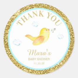 *~* Gele Birdie Glitter Baby shower Dank u Ronde Sticker