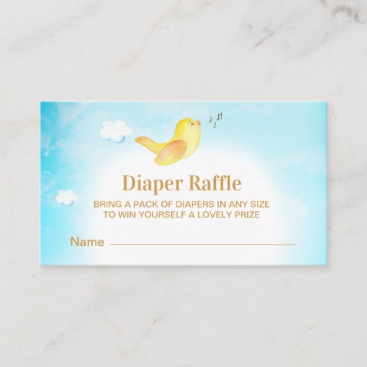 ** Gele Birdie Sky Baby shower Luier Raffle Informatiekaartje (Voorkant)