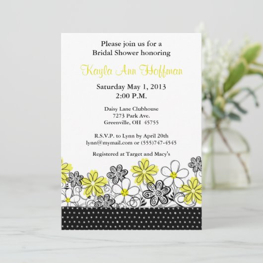 Gele Black Floral Bridal Shower Kaart (Staand voorkant)