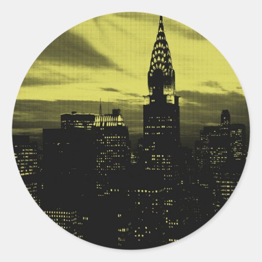 Gele Black New York City Ronde Sticker (Voorkant)