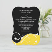 Gele Black Swirl Bracket Wedding Invites Kaart (Staand voorkant)