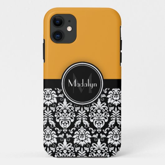 Gele Black White Damask Monogram Letter Case-Mate iPhone Case (Achterkant)