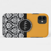 Gele Black White Damask Monogram Letter Case-Mate iPhone Case (Achterkant (horizontaal))