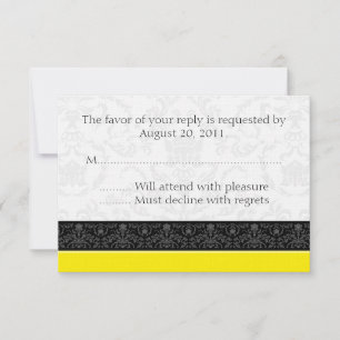 Gele Black White Damask Wedding RSVP Reply Cards