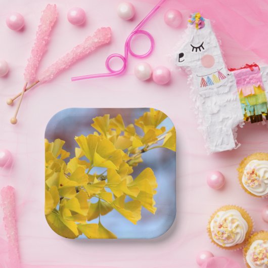 Gele bladeren Ginkgo-boom Papieren Bordje (Feest)