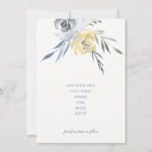 gele blauwe aquarel bloemen save the date (Achterkant)