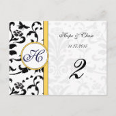 Gele blauwe bijen Damask Swirls Table Number Kaart (Voorkant)