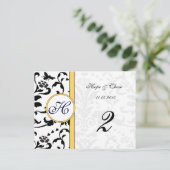Gele blauwe bijen Damask Swirls Table Number Kaart (Staand voorkant)