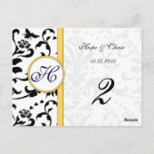 Gele blauwe bijen Damask Swirls Table Number Kaart (Achterkant)