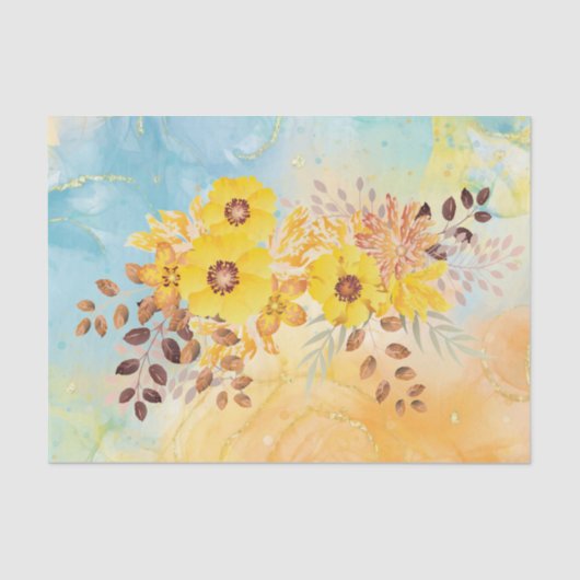 Gele blauwe blauwe Waterverf ontkoppeling Ti Tissuepapier (Voorkant)