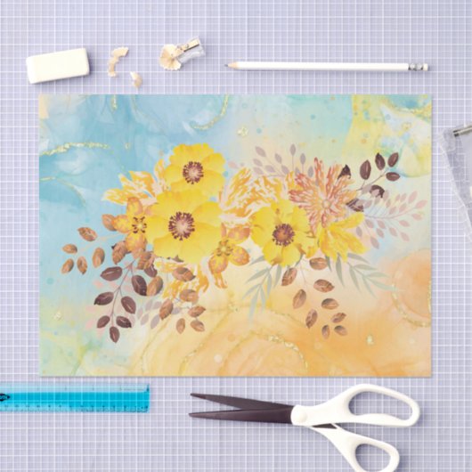 Gele blauwe blauwe Waterverf ontkoppeling Ti Tissuepapier (Craft)